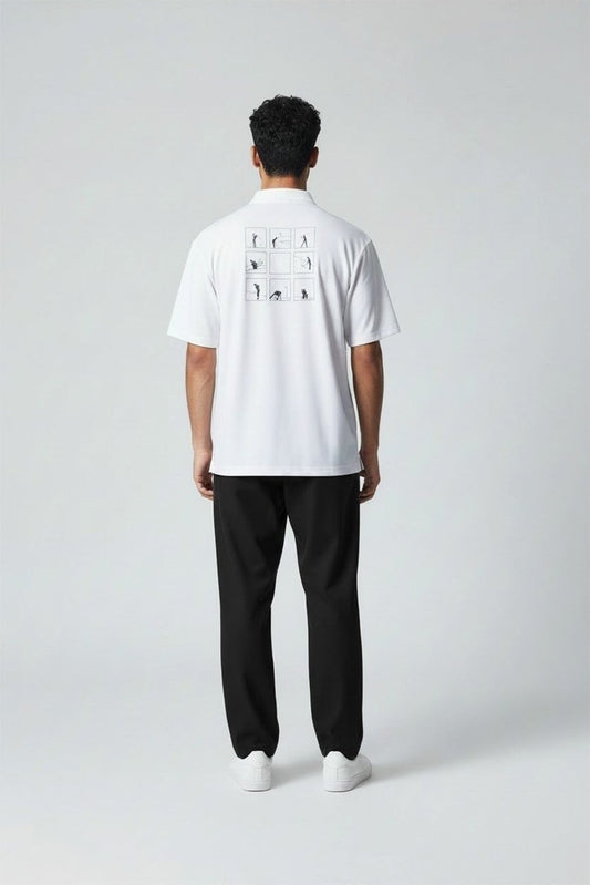 NUCUビンゴ襟付きTシャツ(男性) ホワイト 着用イメージ 背面