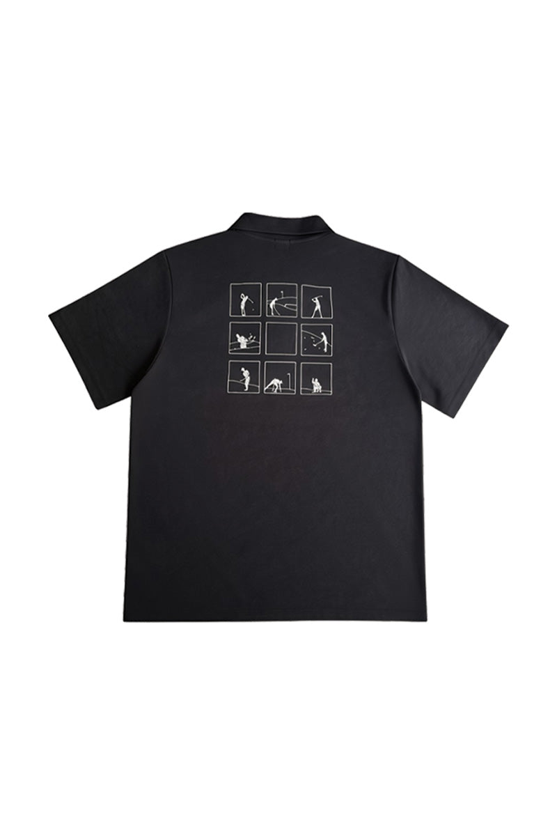 NUCUビンゴ襟付きTシャツ ブラック 背面のビンゴプリント