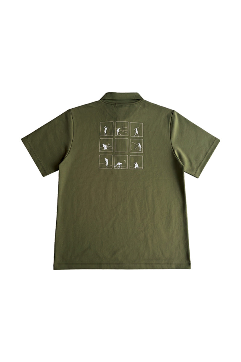 NUCUビンゴ襟付きTシャツ カーキ 背面のビンゴプリント