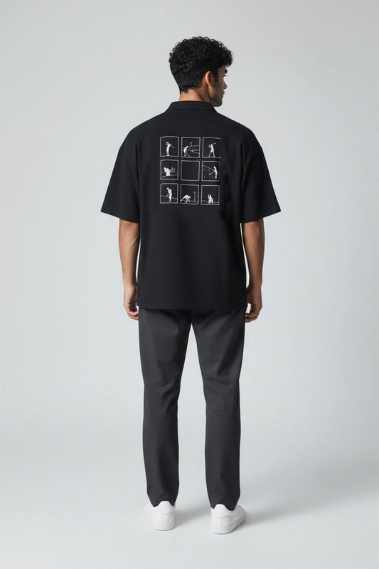 NUCUビンゴ襟付きTシャツ(男性) ブラック 着用イメージ 背面