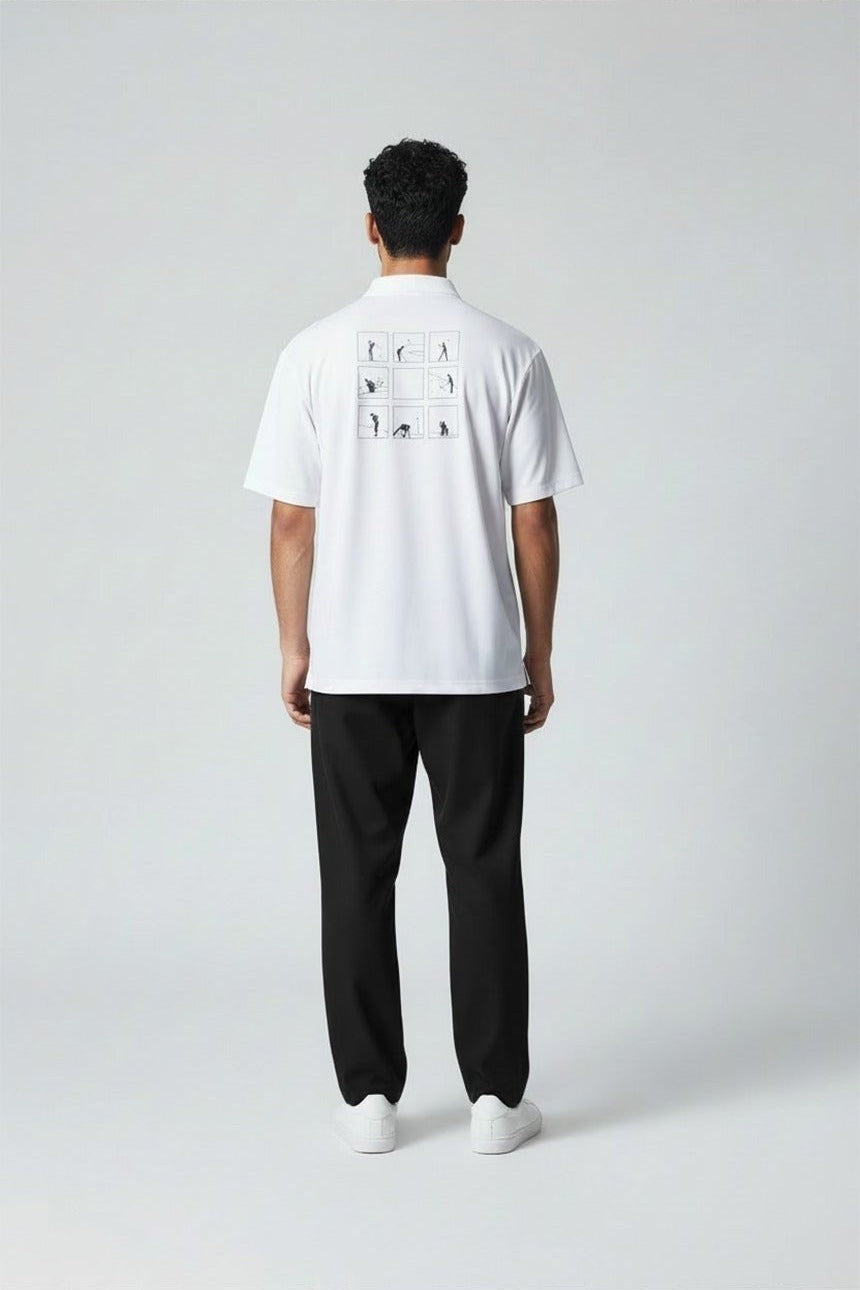 NUCUビンゴ襟付きTシャツ(男性) ホワイト 着用イメージ 背面