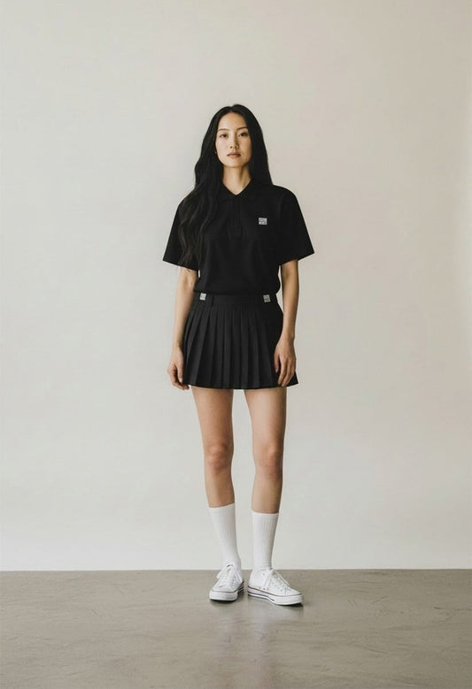NUCUビンゴ襟付きTシャツ(女性) ブラック 着用イメージ 前面