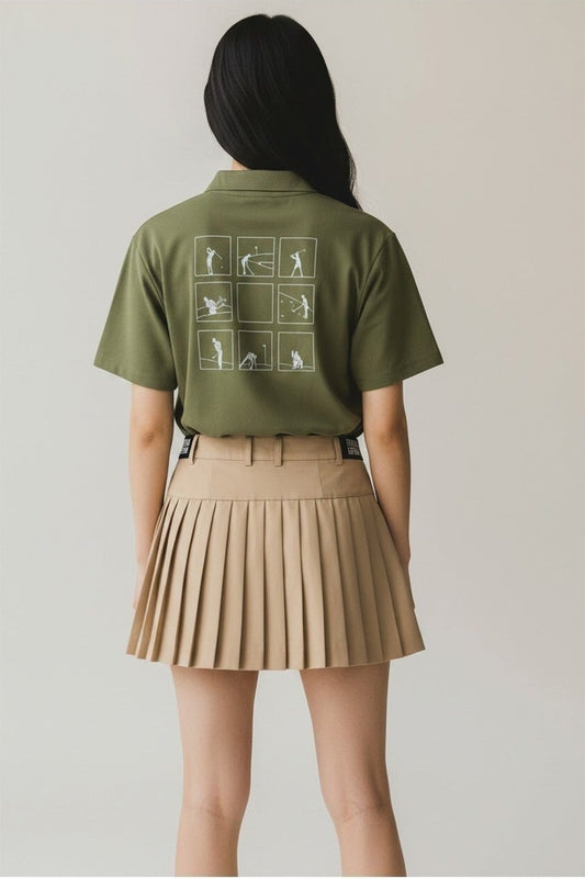NUCUビンゴ襟付きTシャツ(女性) カーキ 着用イメージ 背面