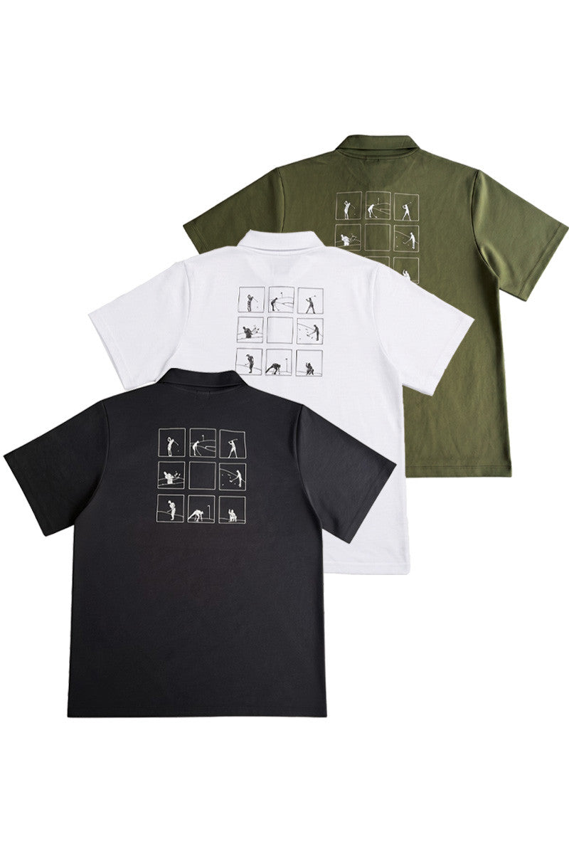 NUCUビンゴ襟付きTシャツ ブラック・ホワイト・カーキの3色 背面のビンゴプリント