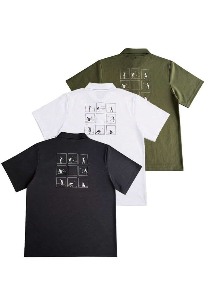 NUCUビンゴ襟付きTシャツ ブラック・ホワイト・カーキの3色 背面のビンゴプリント